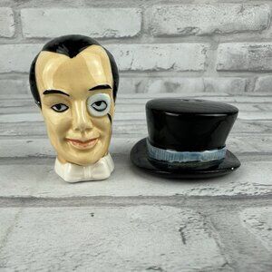 PELZMAN DESIGN Ceramic Top Hat & Gentleman Salt & Pepper Shakers Small Chip